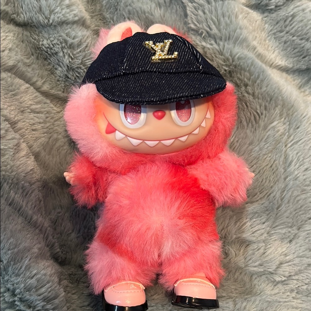 Labubu Fashionable Dark Denim  Baseball Cap w/gold & rhinestone embellishment